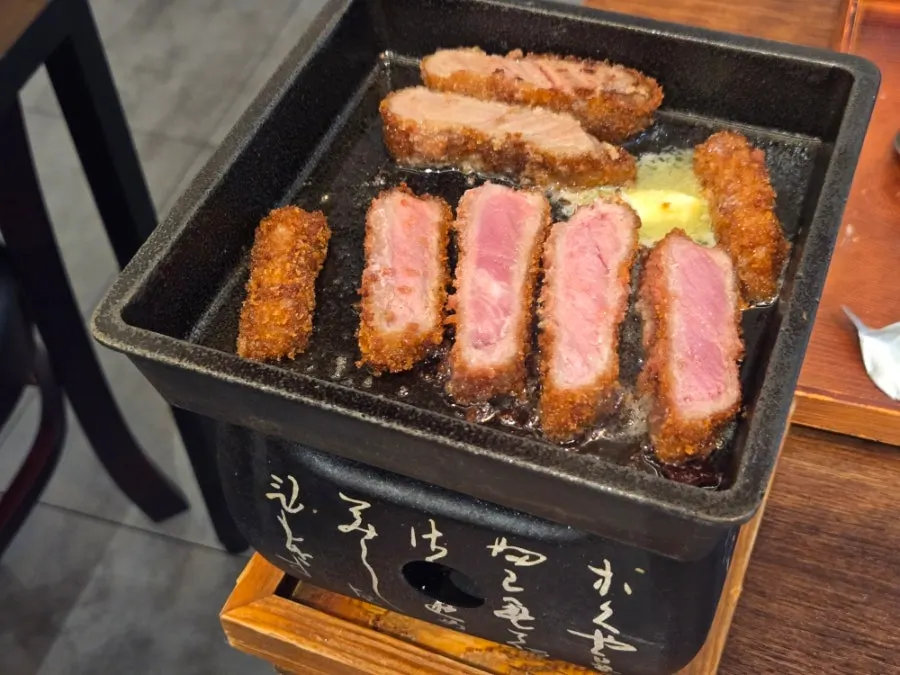 Cross-section of a piece of gyukatsu sirloin