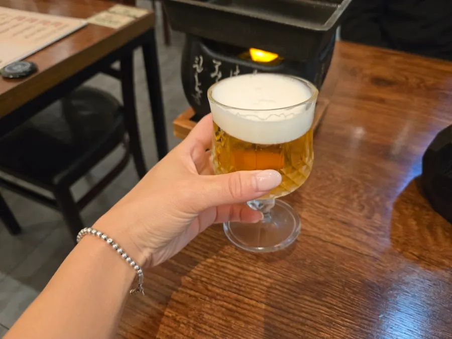 Creamy foam on the one-shot Kirin draft beer