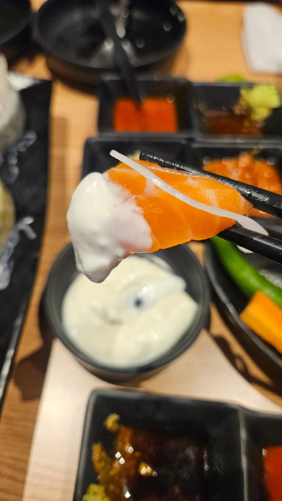 Close-up of vivid orange salmon sashimi