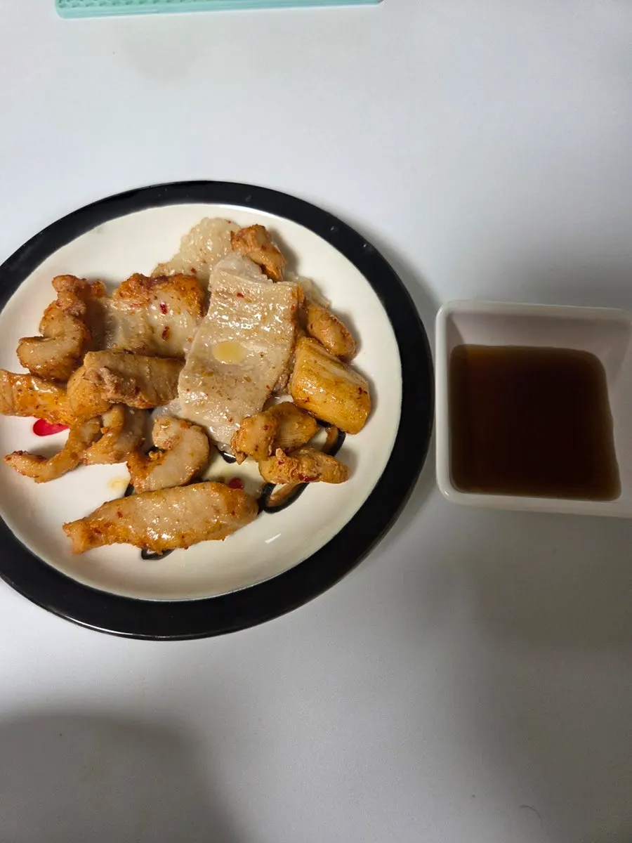 Marinated daechang grilled with a crisp exterior