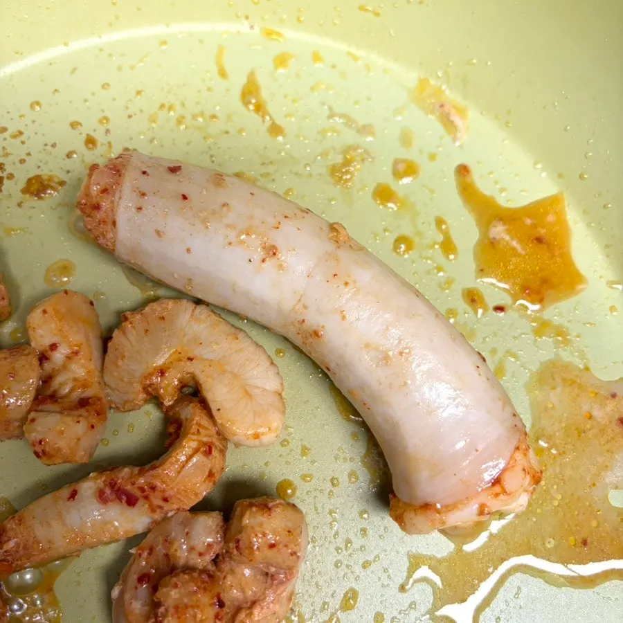 Teukyang grilling with seasoning in a frying pan