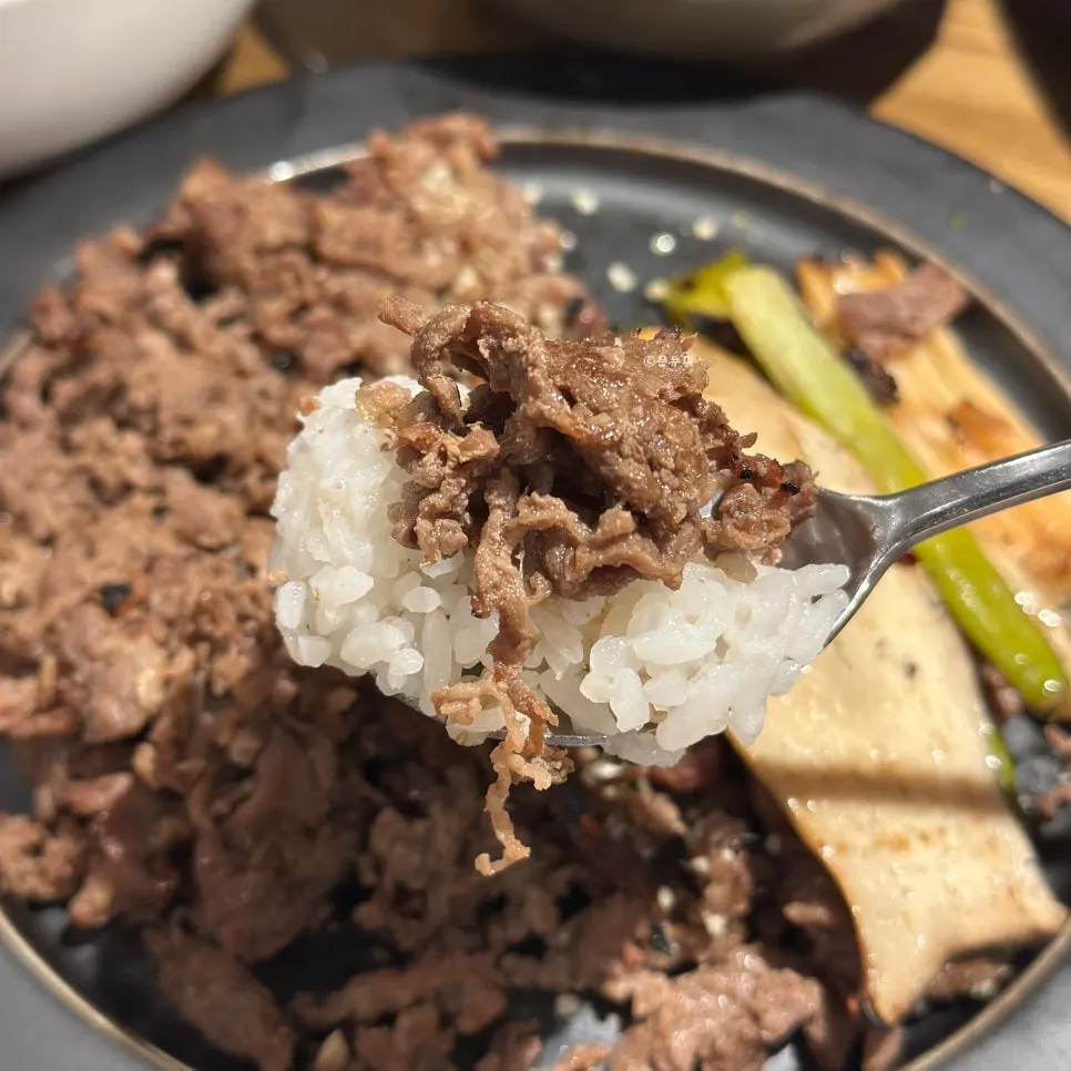 Close-up of the 24-hour aged beef bulgogi