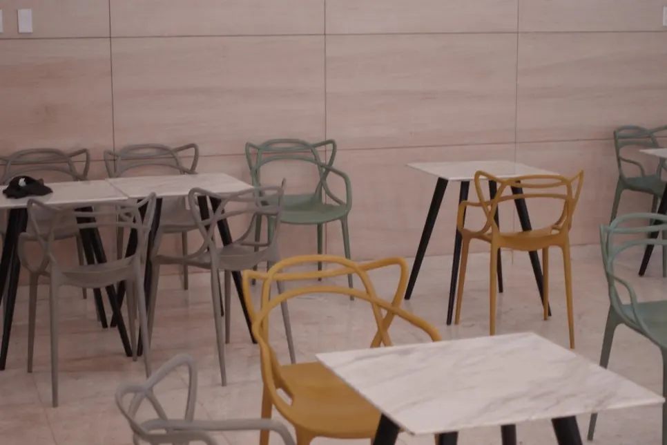 Diners mixing together at the shared seating area