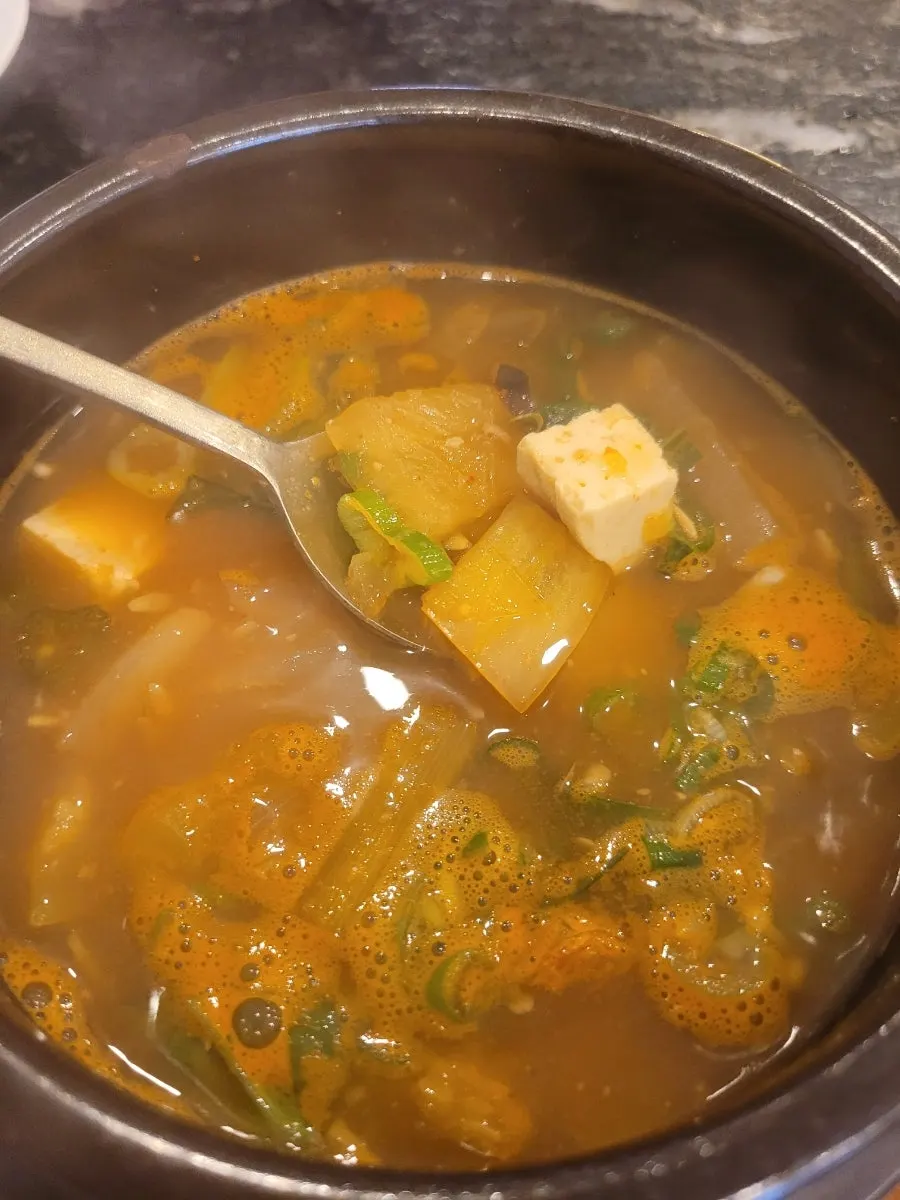 Savory doenjang stew and a bowl of rice