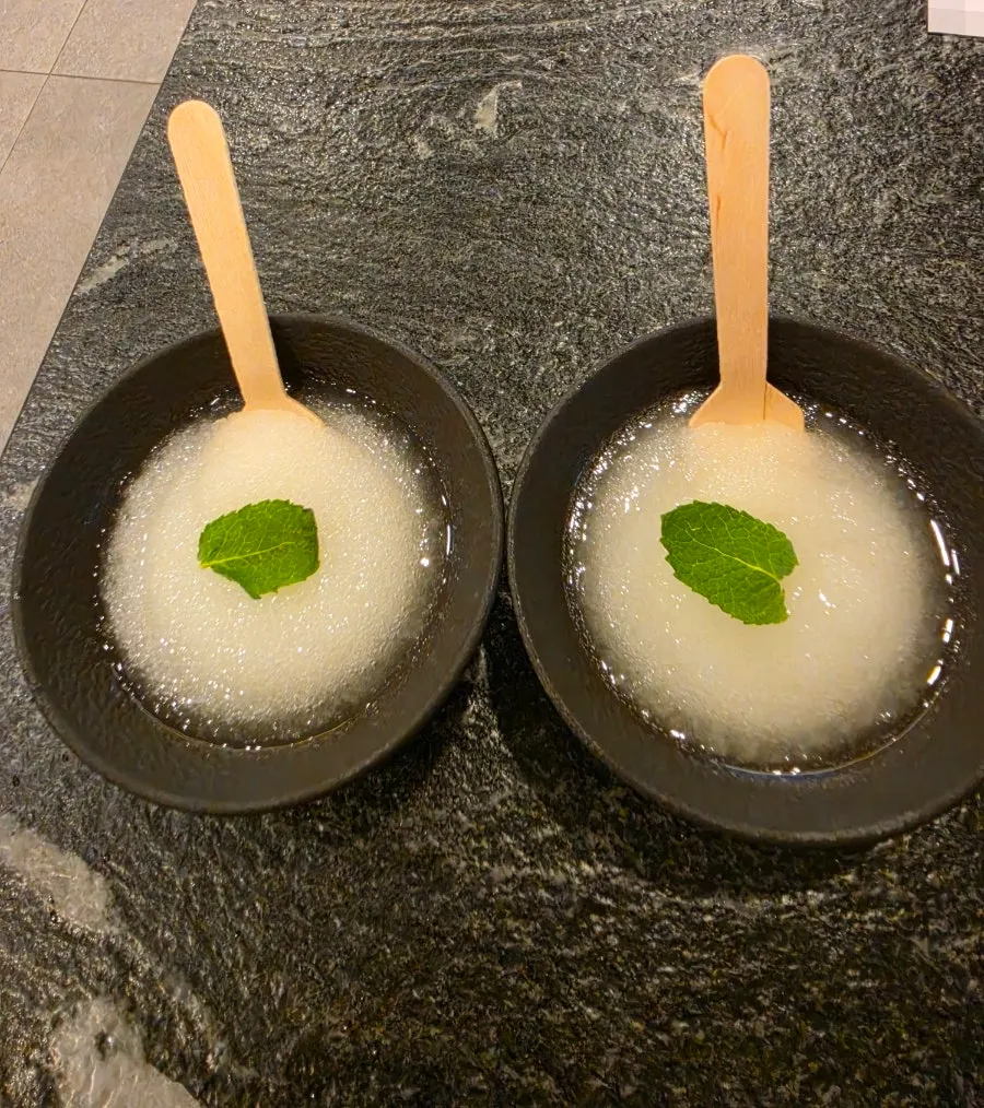 Pear sherbet served for dessert