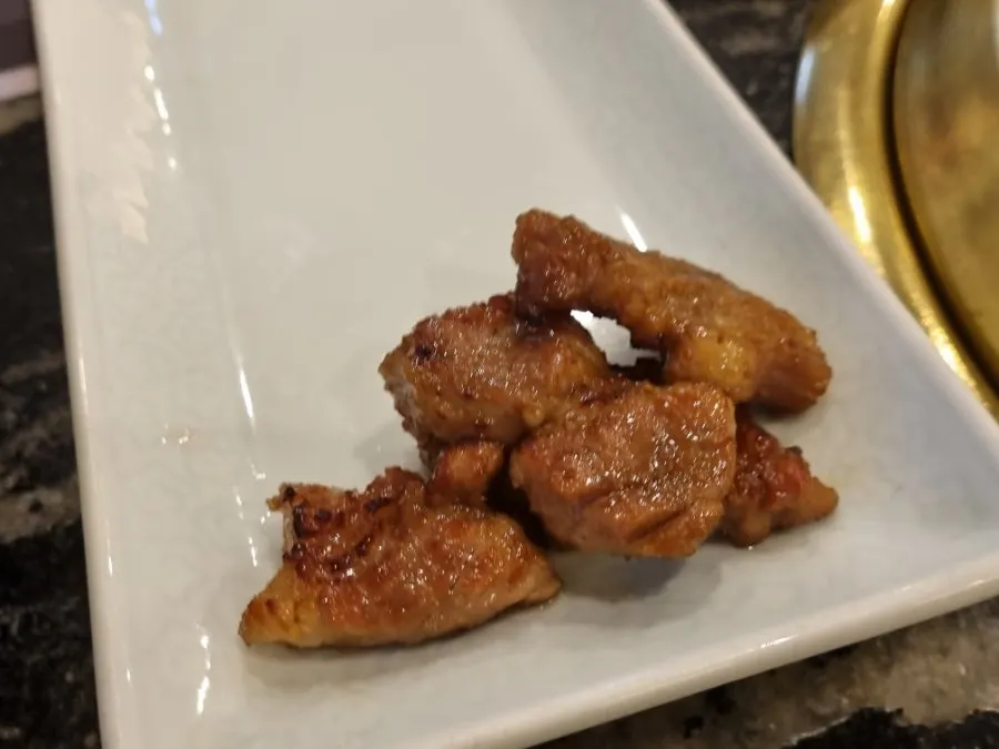 Nicely browned, glossy marinated pork ribs