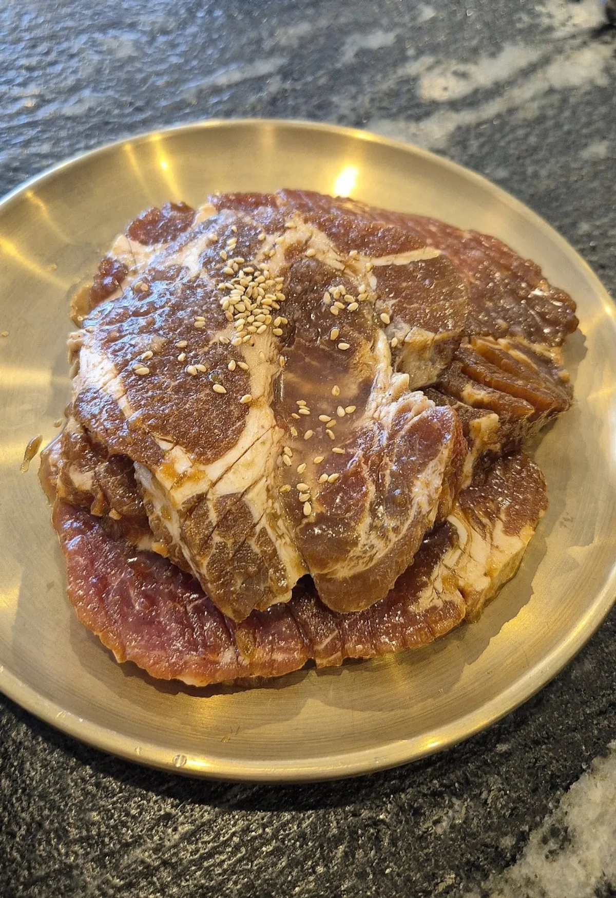 Marinated pork ribs served on a plate