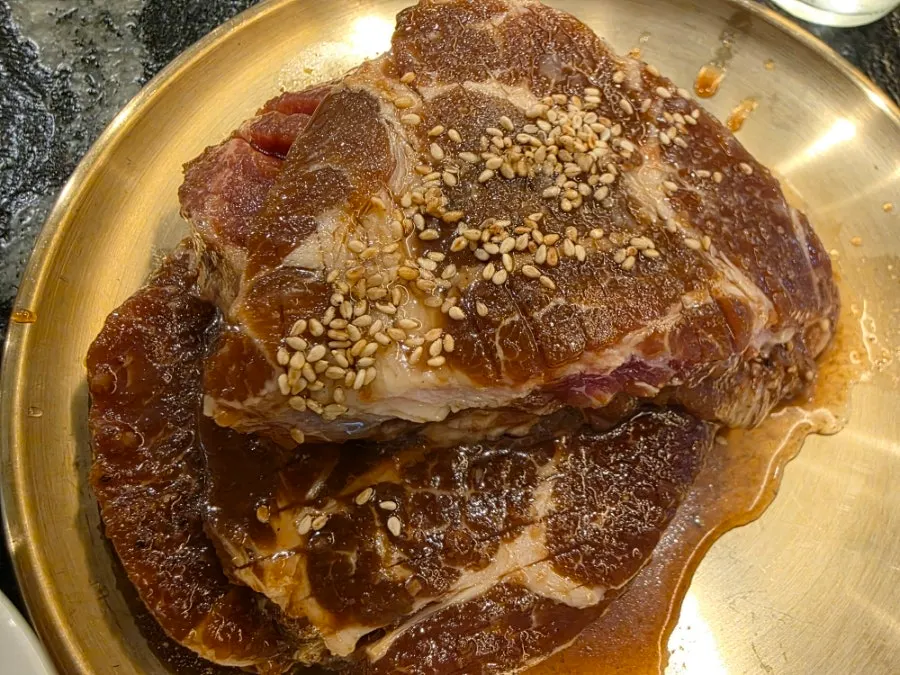 Pork galbi served on a plate