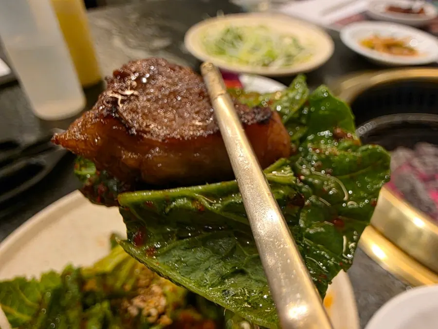 Charcoal-grilled pork galbi with caramelized marinade
