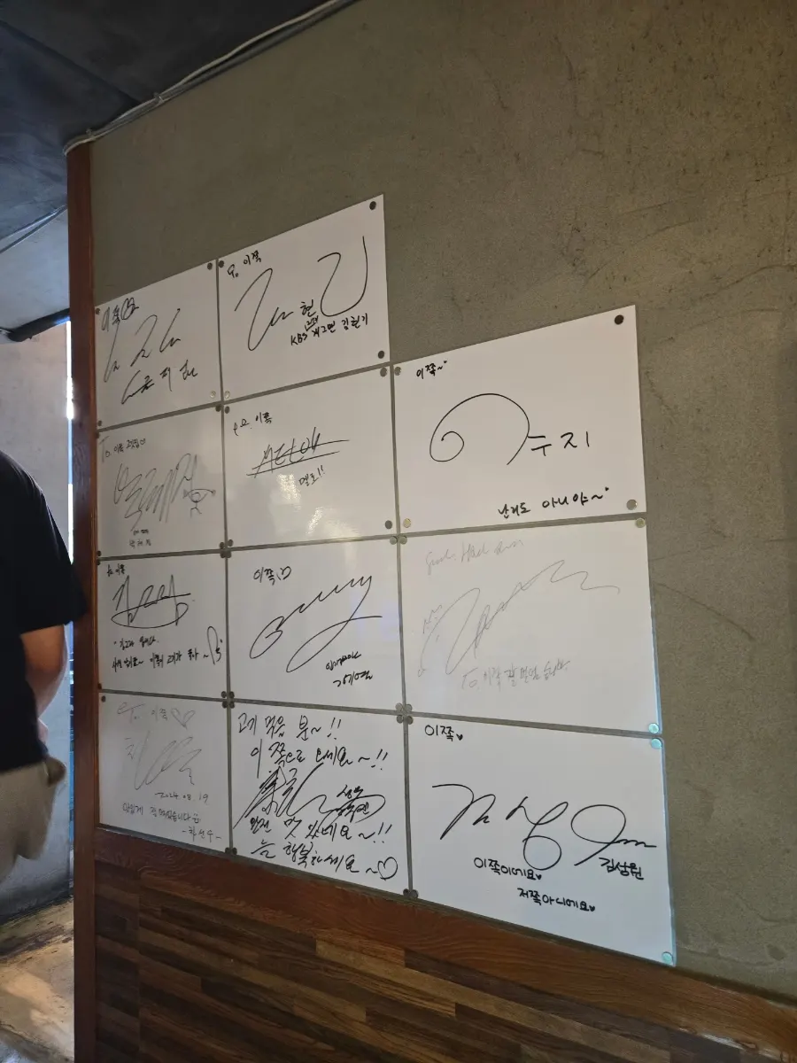 Restaurant wall covered with celebrity autographs