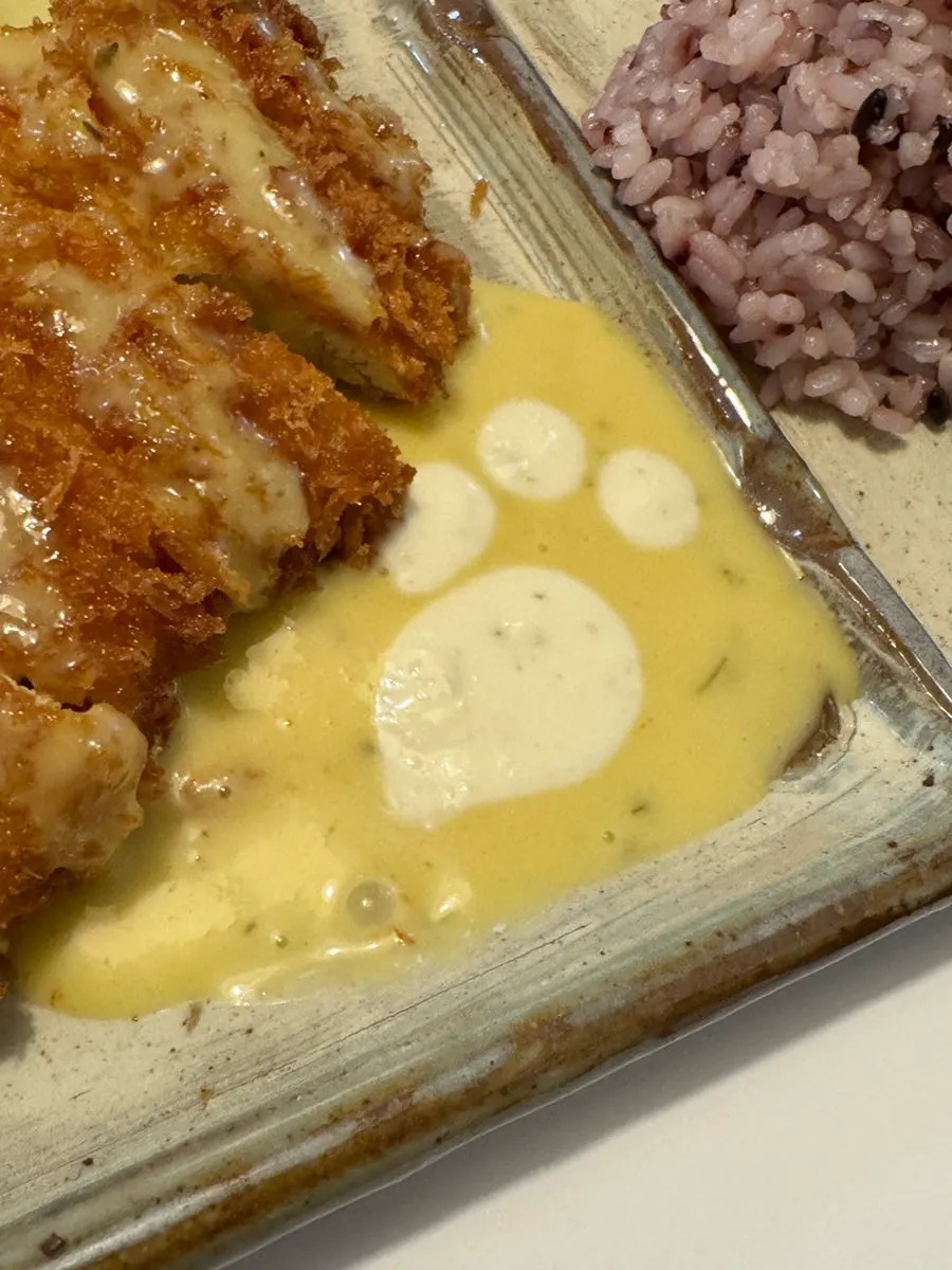Sauce plate served alongside the chicken katsu