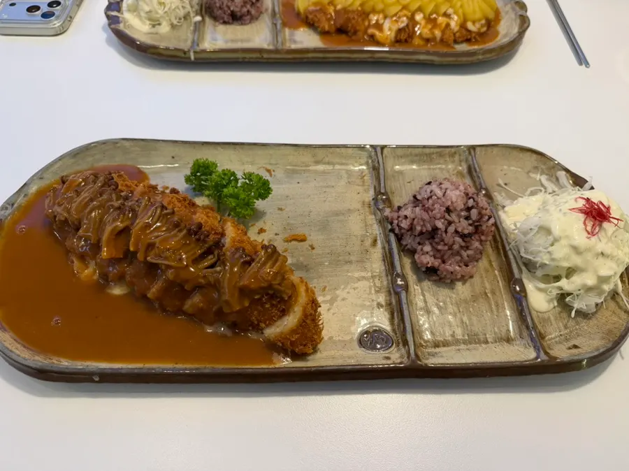 A plate of mushroom cheese roll katsu from Couple Set B