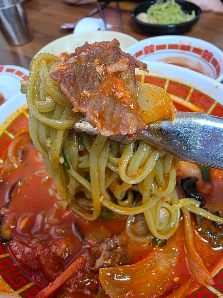 Jjamppong generously filled with beef brisket