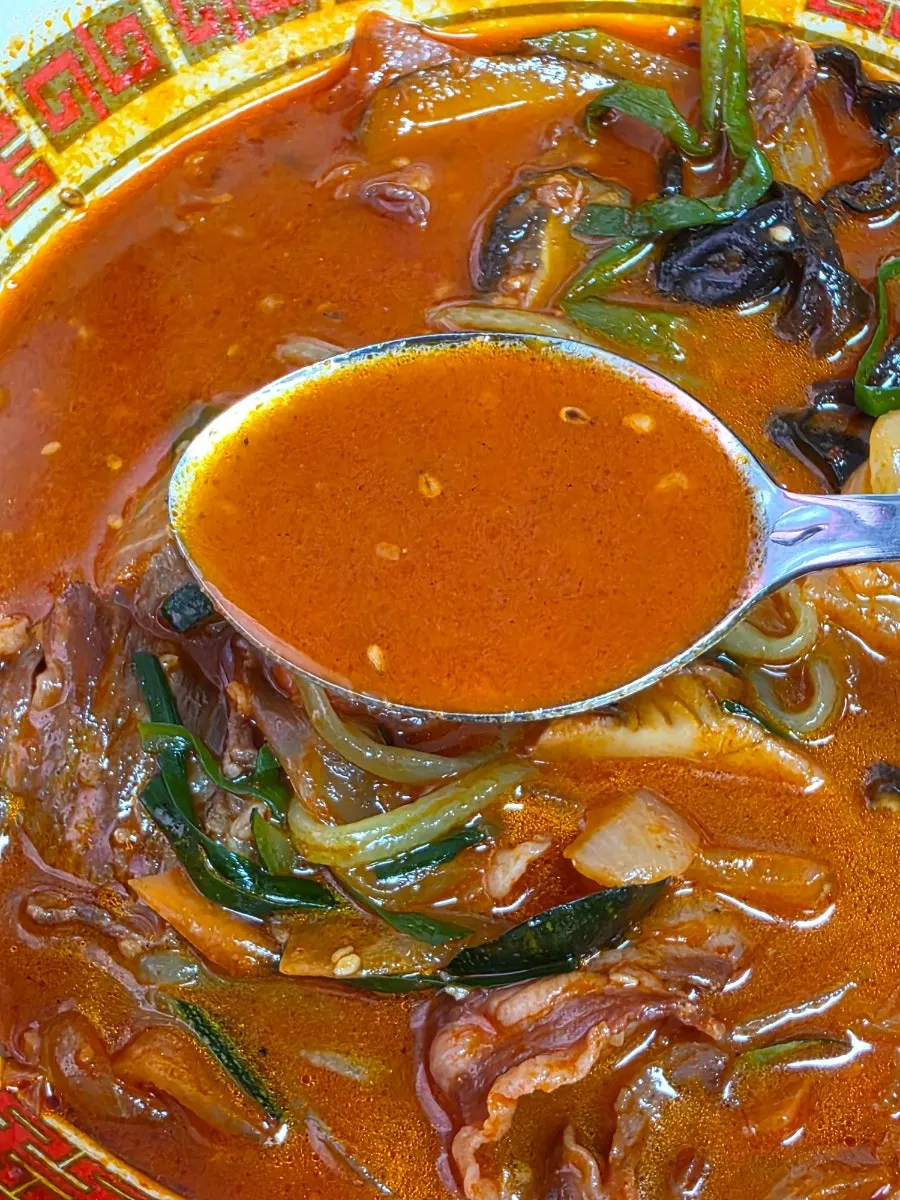 Beef brisket and vegetables in brisket jjamppong