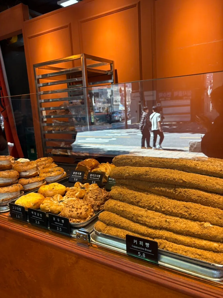 Price tags and bread display at Munhwa Bakery