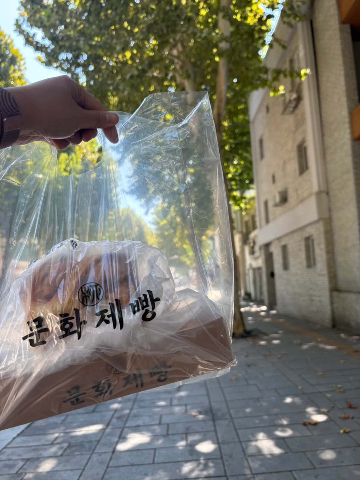 Garlic bread and cheese rice bread packed to go from Munhwa Bakery