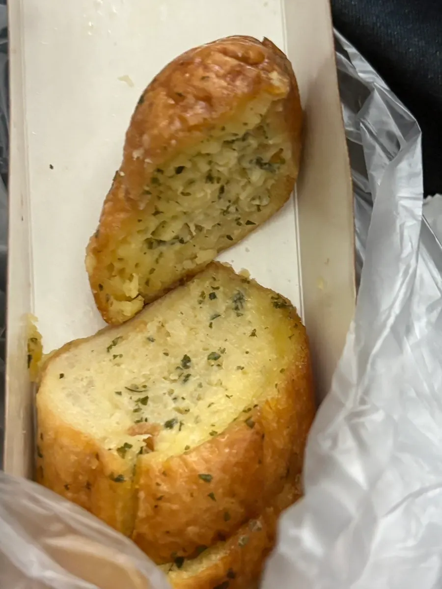 Munhwa Bakery's garlic bread unwrapped at home