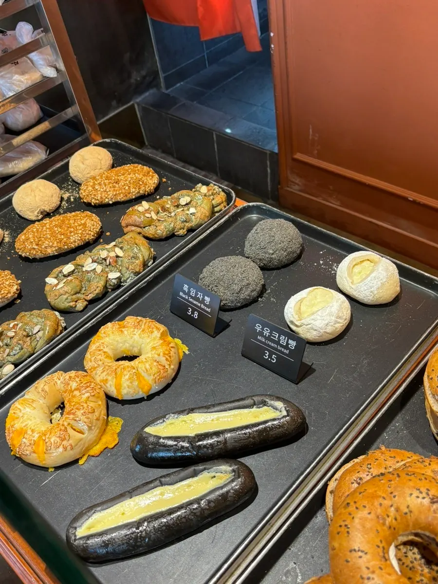 Inside Munhwa Bakery with bread on display