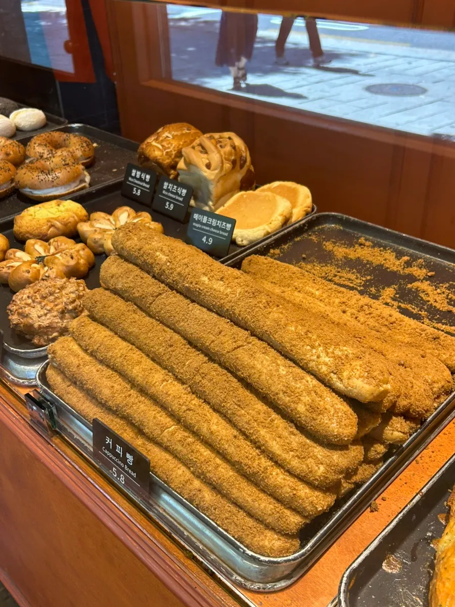 Coffee bread displayed on the shelf at Munhwa Bakery