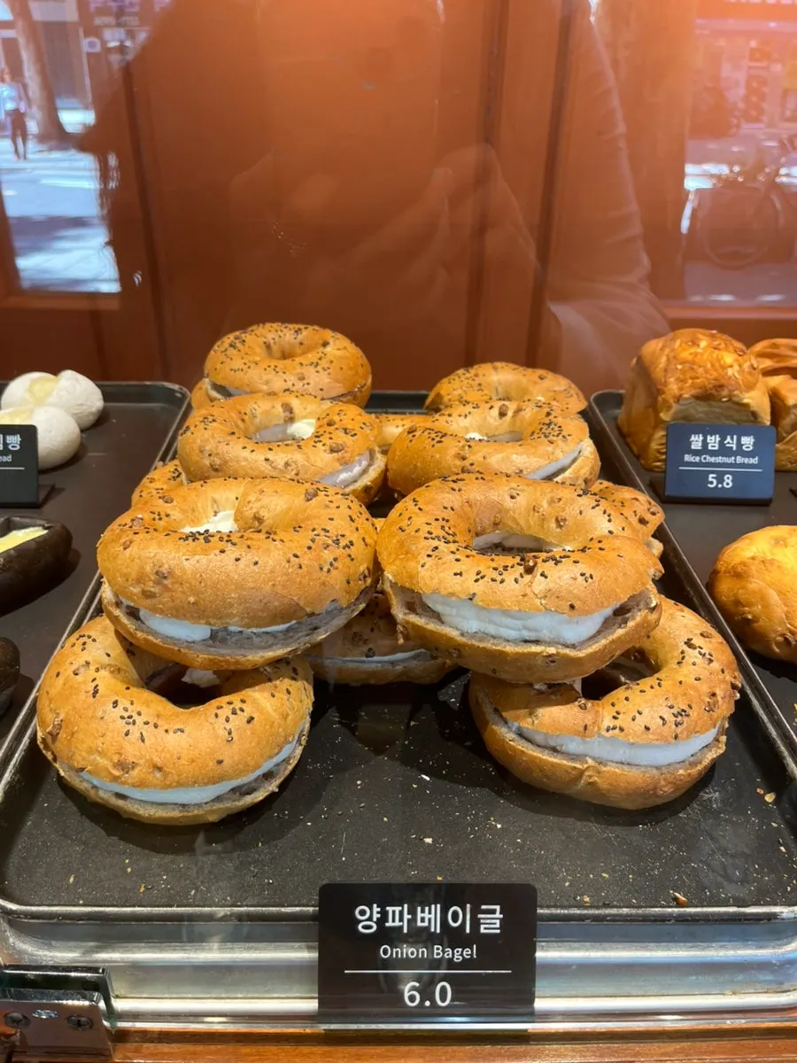Different varieties of bread inside Munhwa Bakery