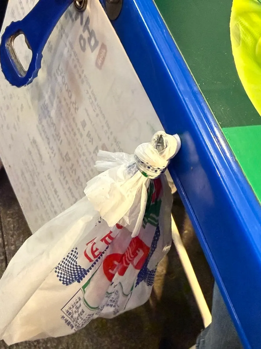 Tissues, a bottle opener, and the menu under the table