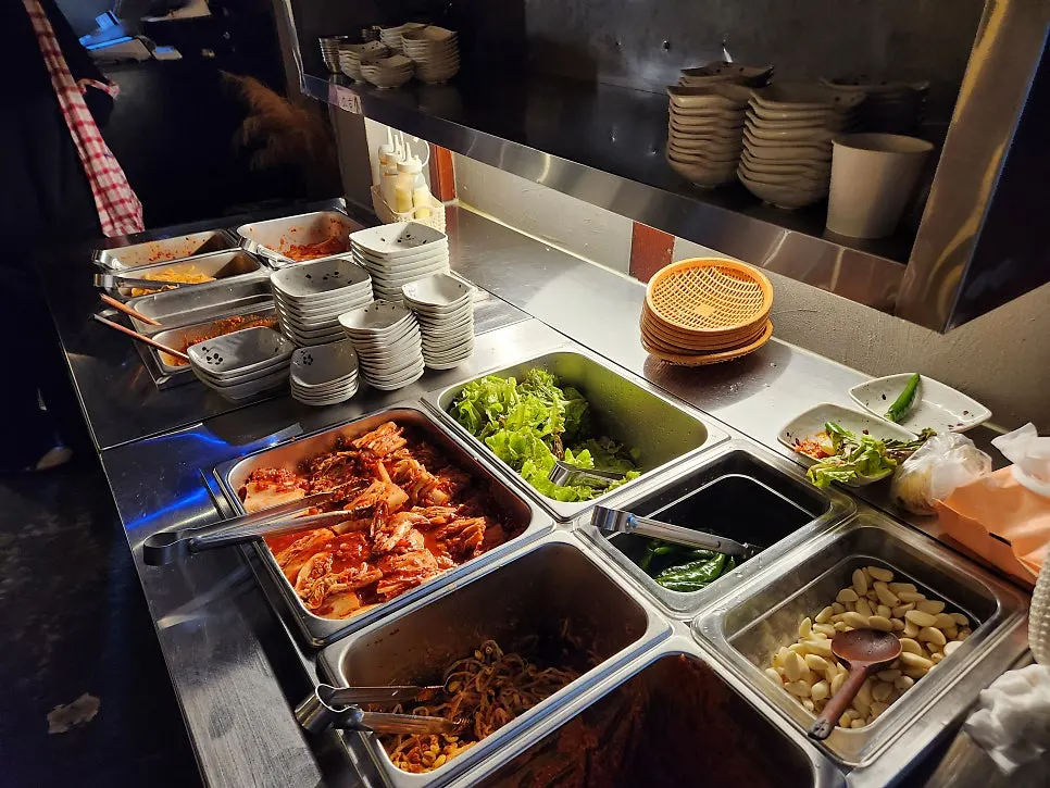 Korean BBQ side dishes from the self-service bar