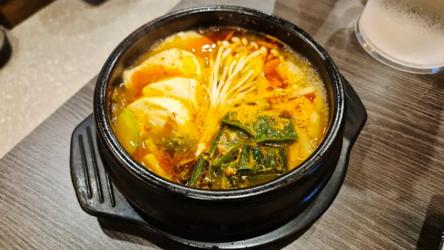 Spicy sundubu jjigae served free of charge