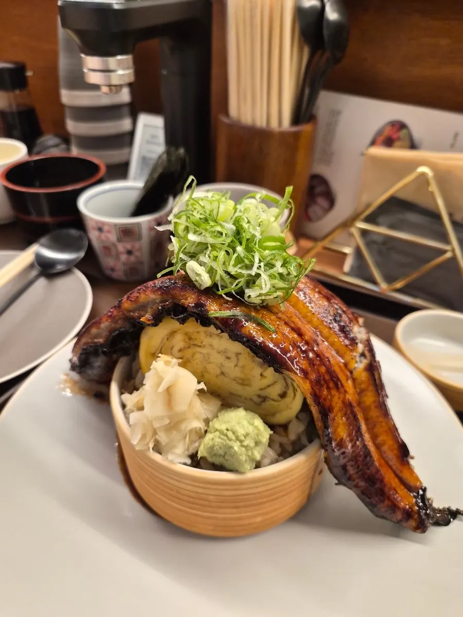Unagidon topped with a whole grilled eel