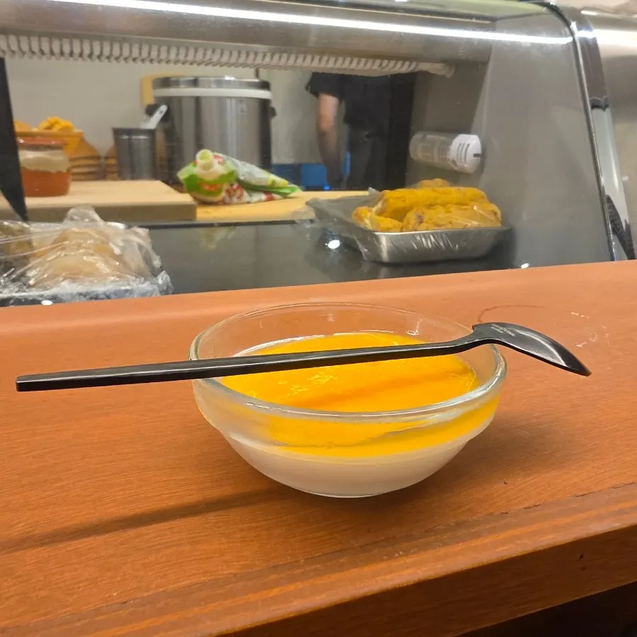 Mango panna cotta served for dessert