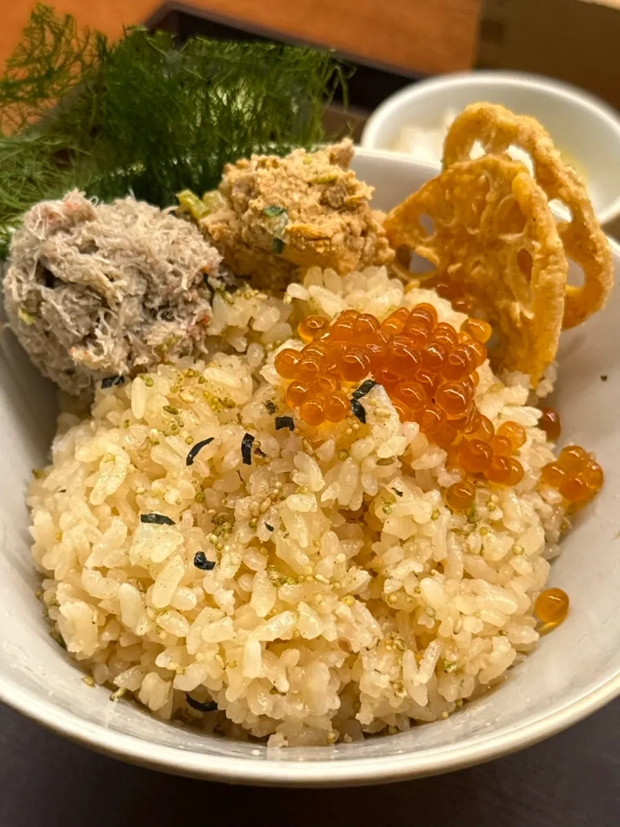 Kaisendon seafood transferred into a bowl