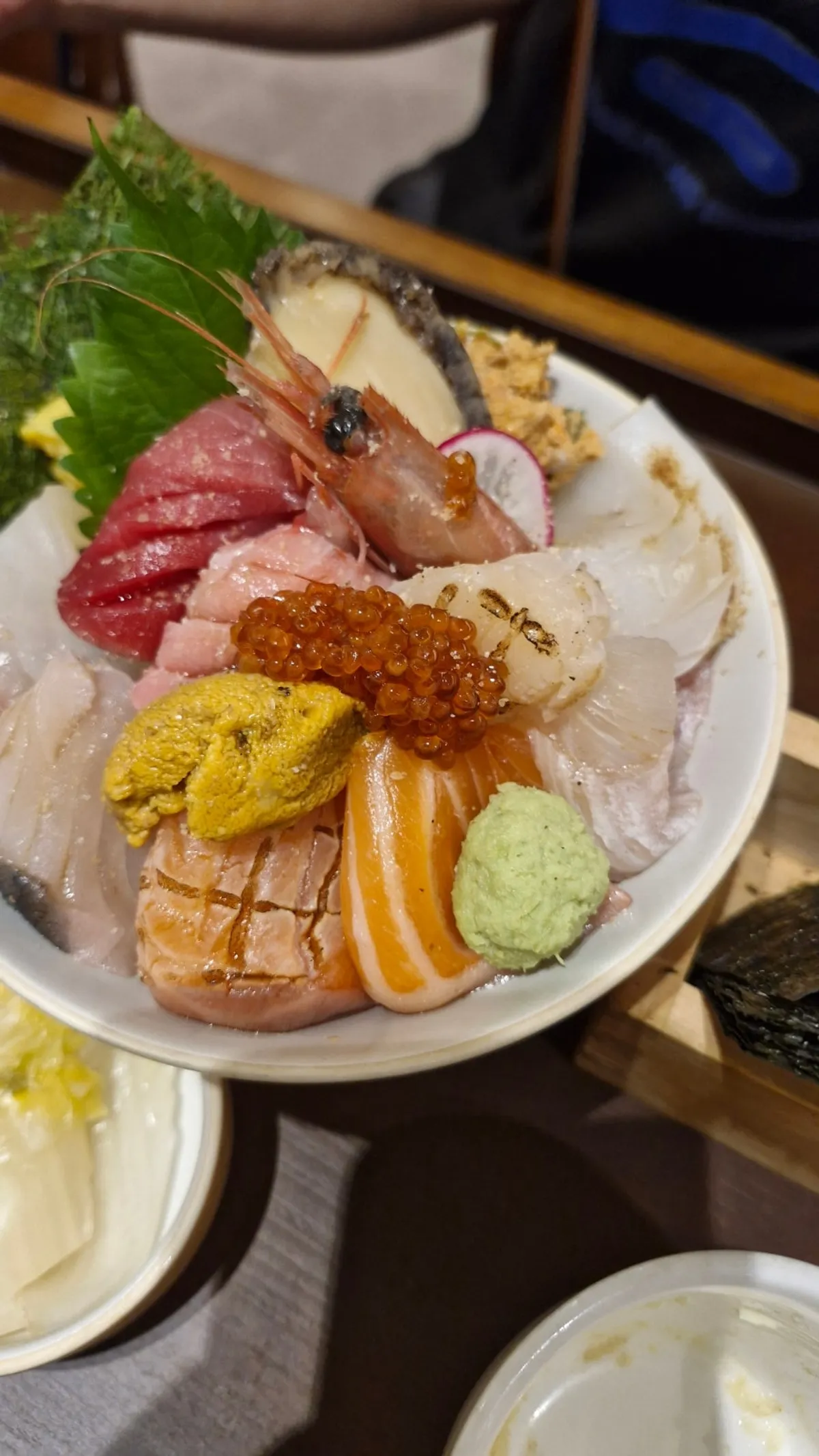 Premium kaisendon topped with uni and steamed abalone