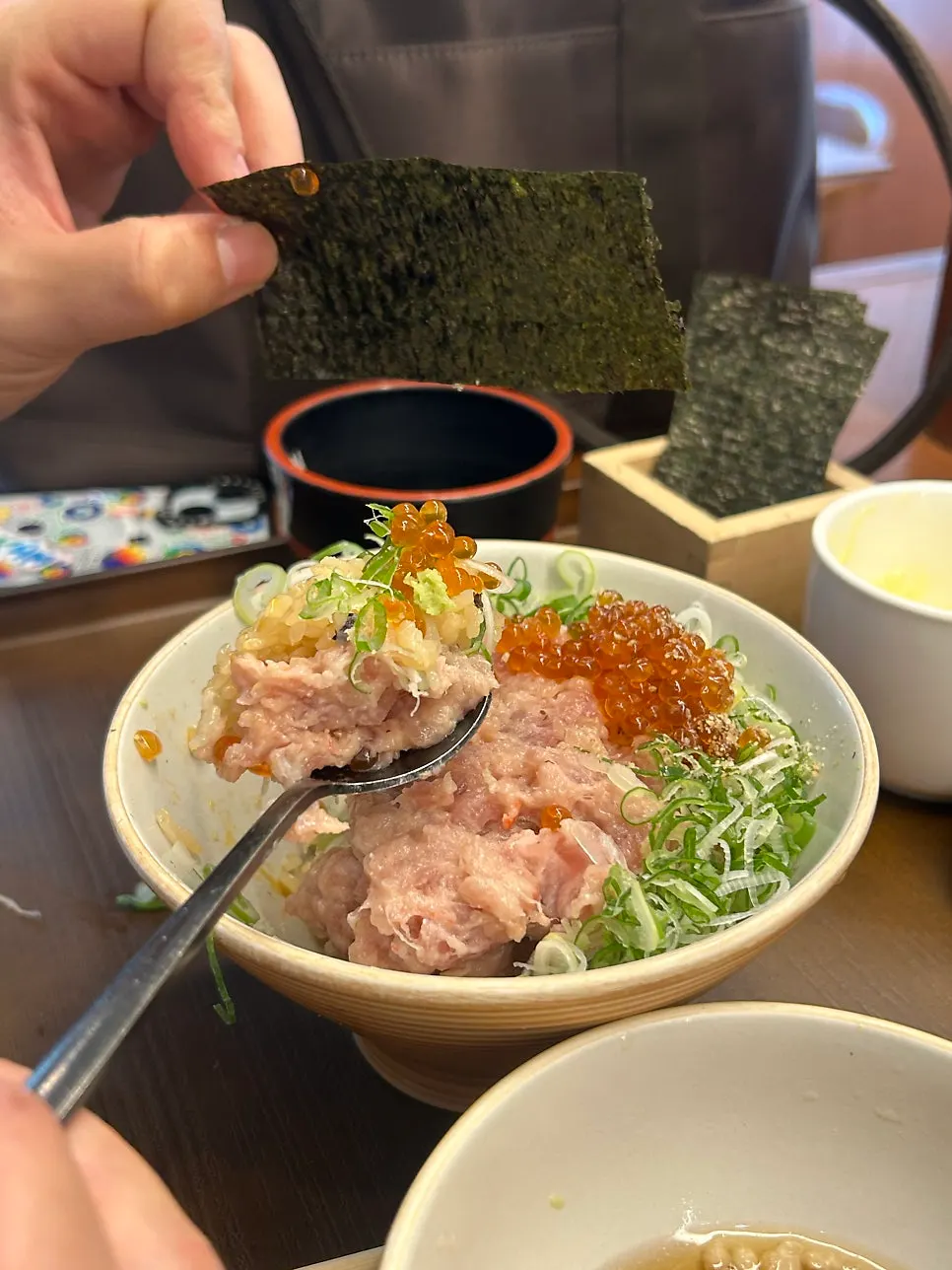 Ilpumdong topped with tuna negitoro, salmon roe and sea urchin