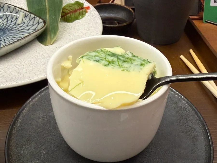 Warm steamed egg served with the meal