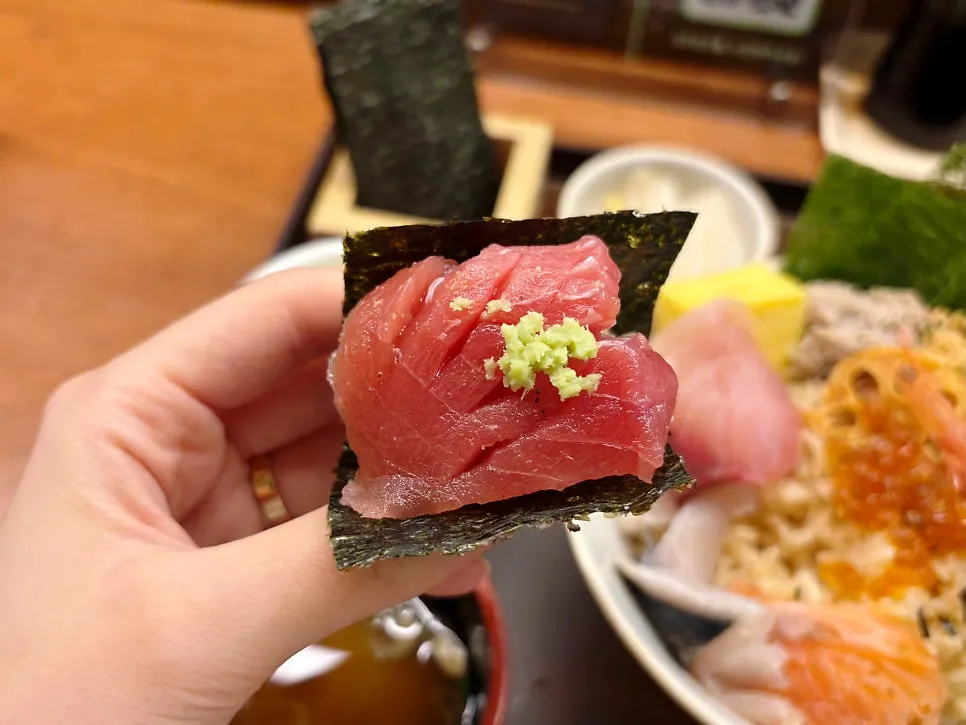 A thick piece of sashimi
