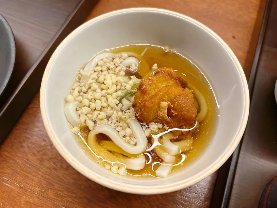 Karaage on top of mini cold udon