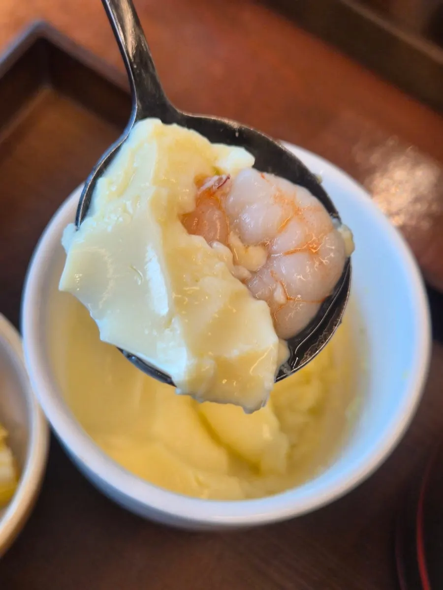 Cross-section of chawanmushi with shrimp inside