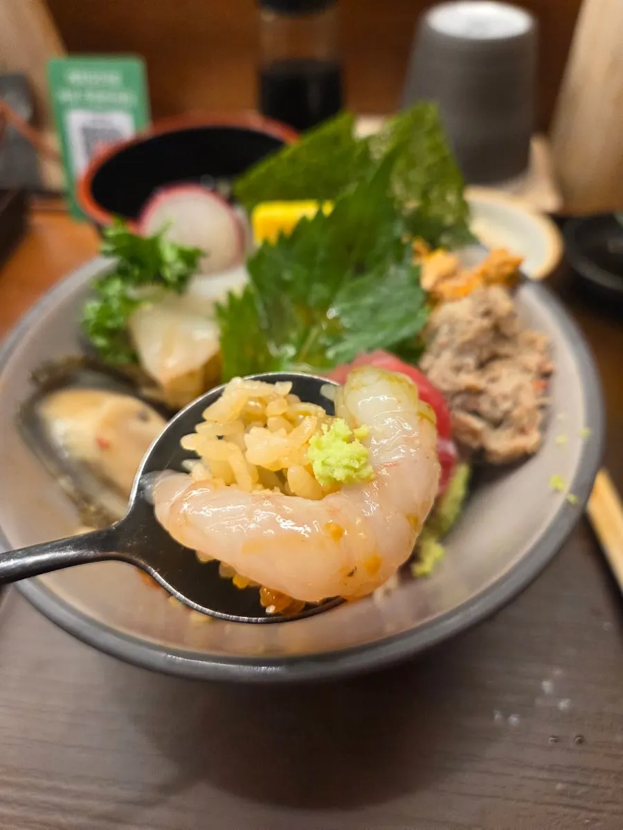 A thick piece of tuna sashimi