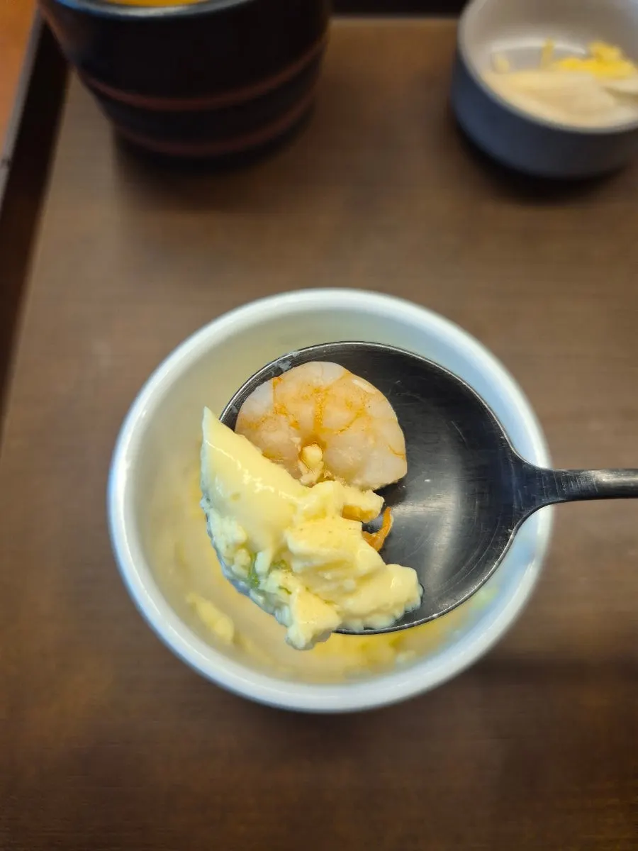Chawanmushi Japanese steamed egg with shrimp inside