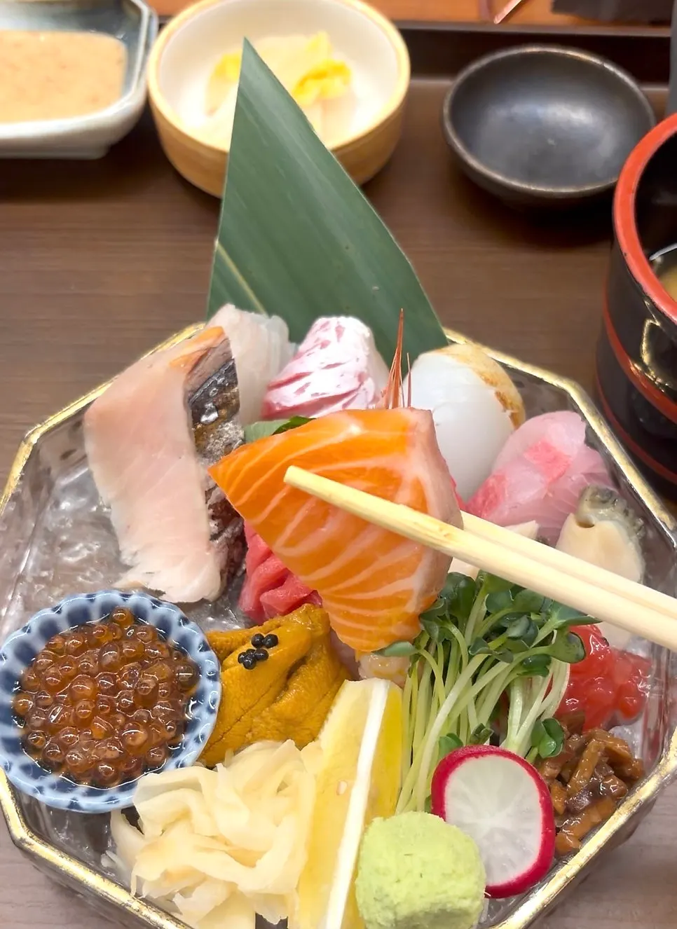 A plate of thickly sliced aged sashimi