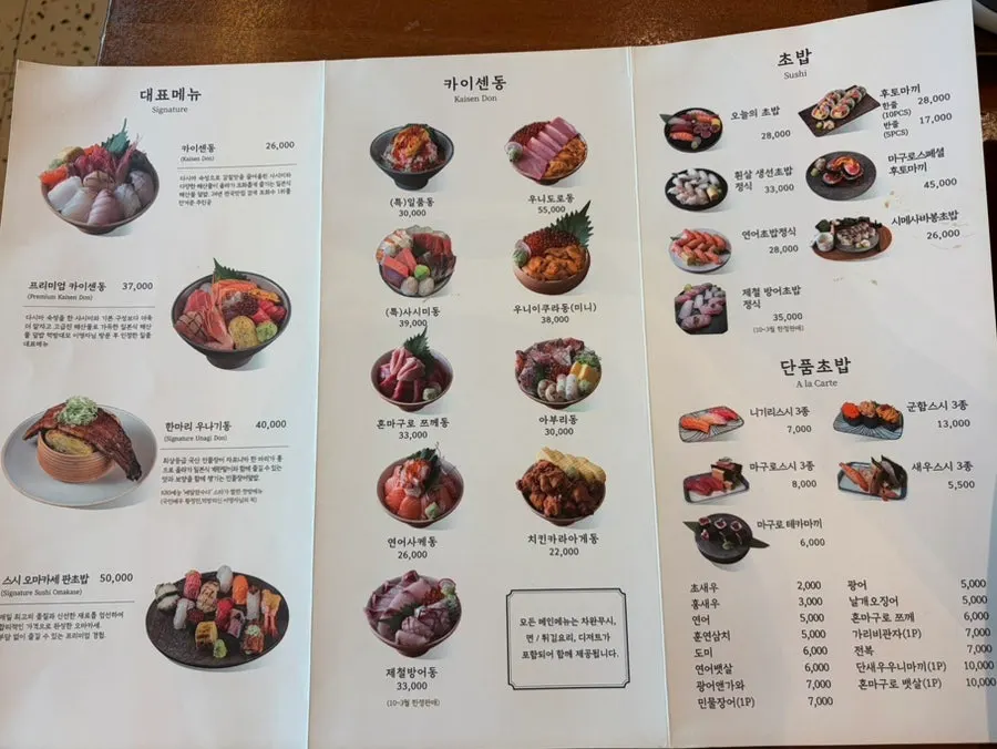 테이블에 차려진 카이센동 정식 구성