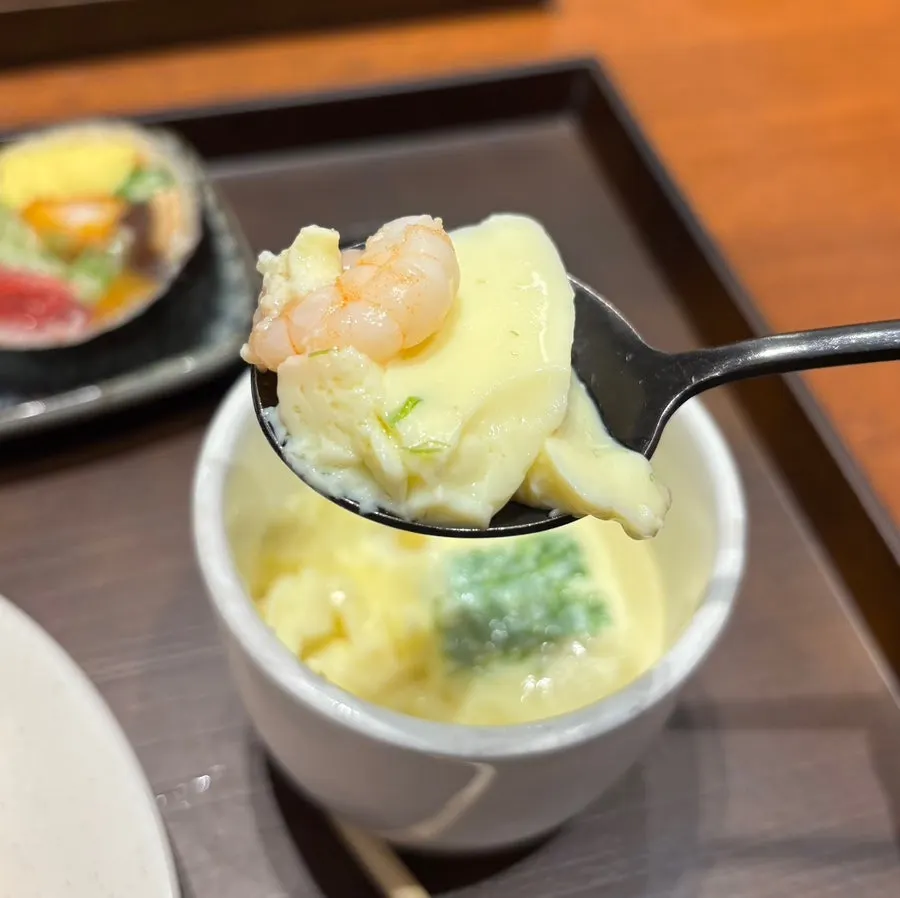 Chawanmushi steamed egg custard with shrimp and ginkgo nuts