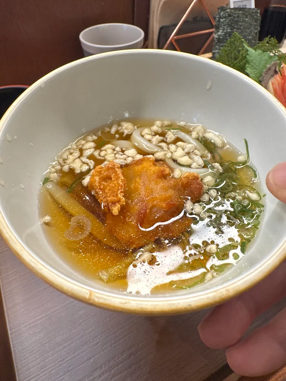 Karaage cold udon served alongside the meal
