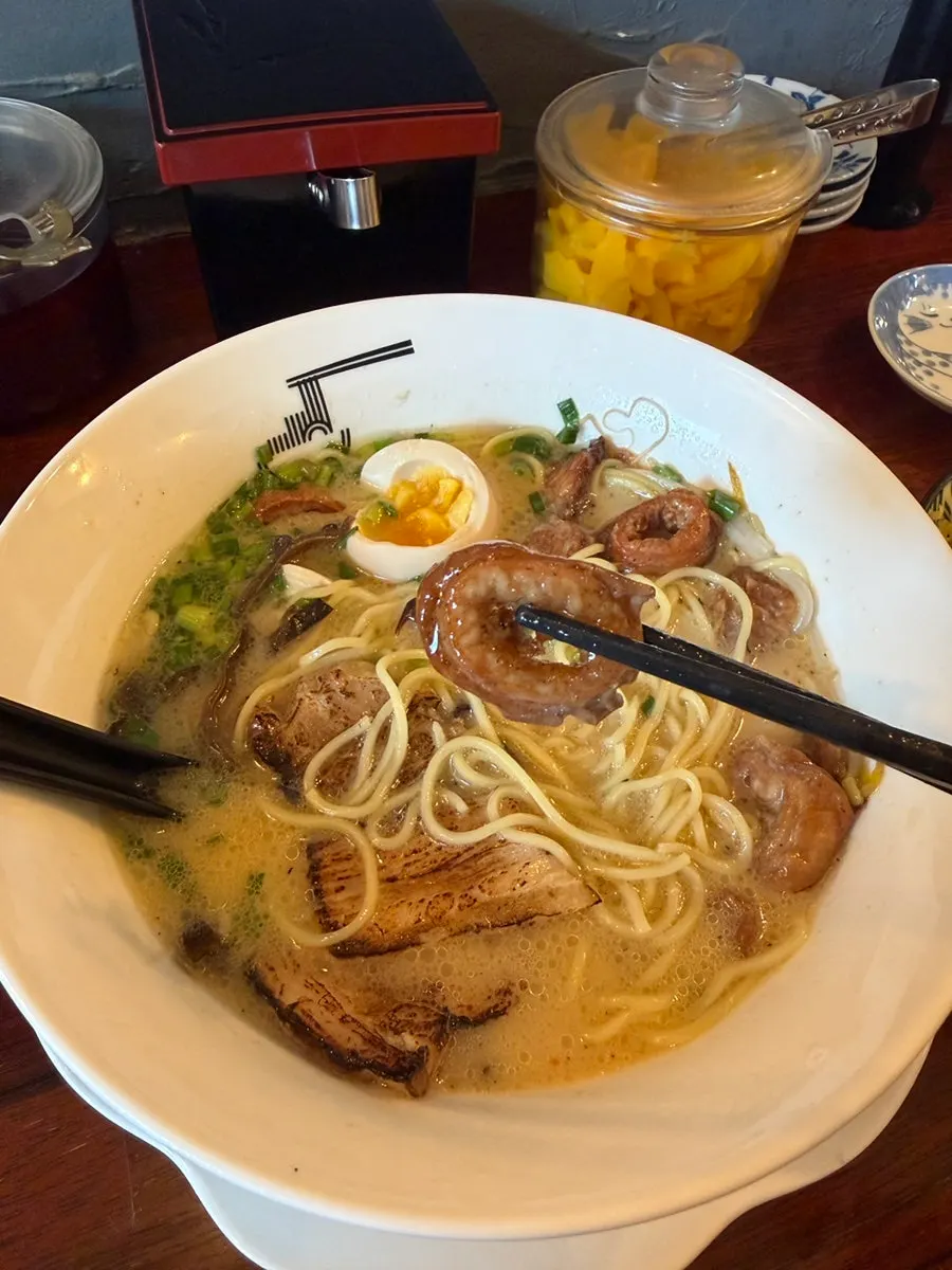 Motsu ramen topped with makchang