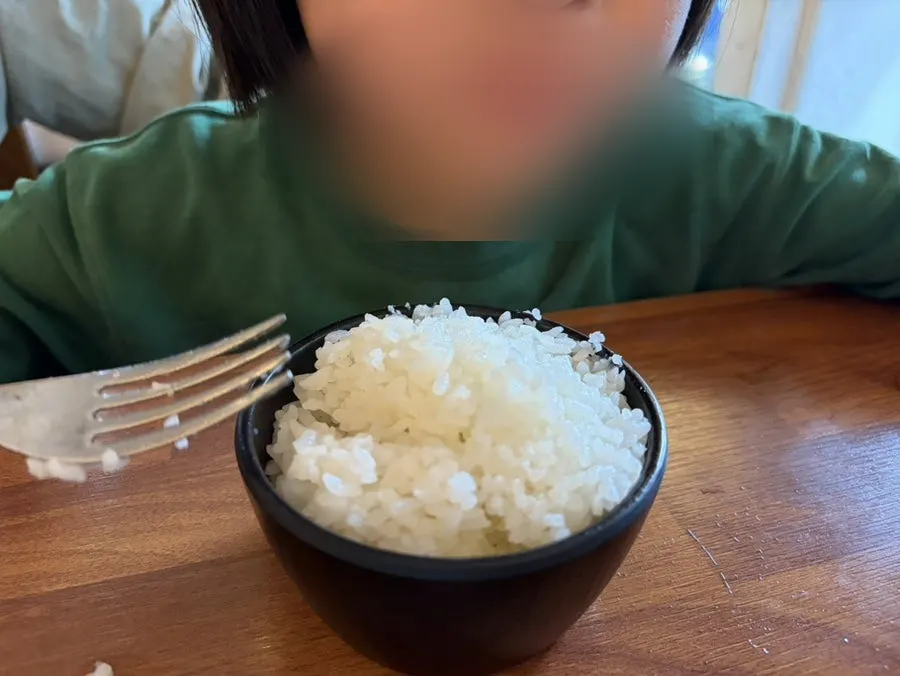 Plain rice for the child alongside the ramen