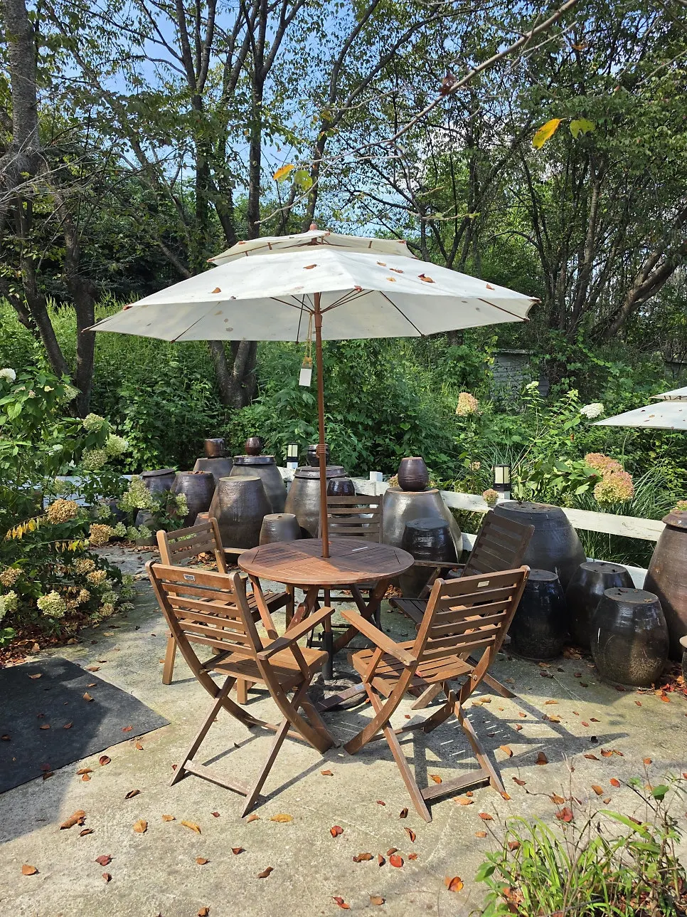 Outdoor seating on a sunny day