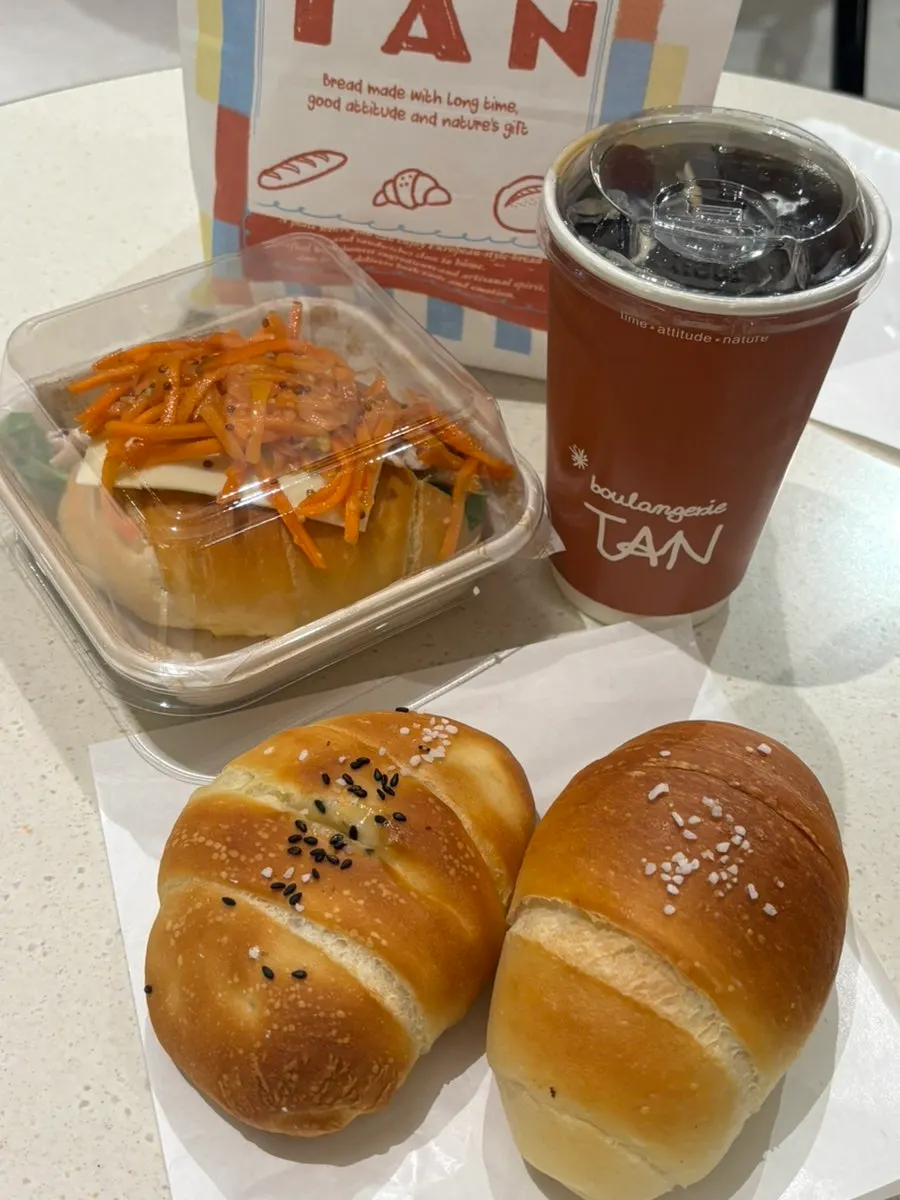 Ordered sandwich, salt breads, and coffee