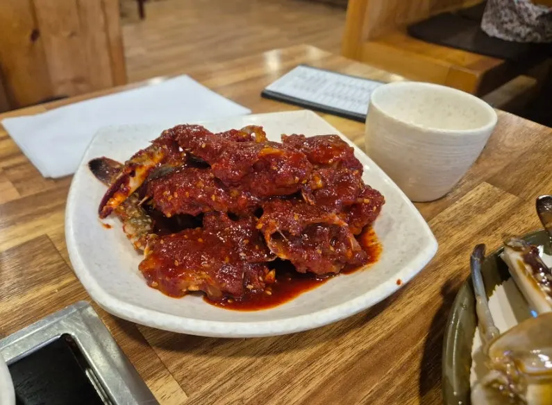 Soy-marinated crab meat and rice together