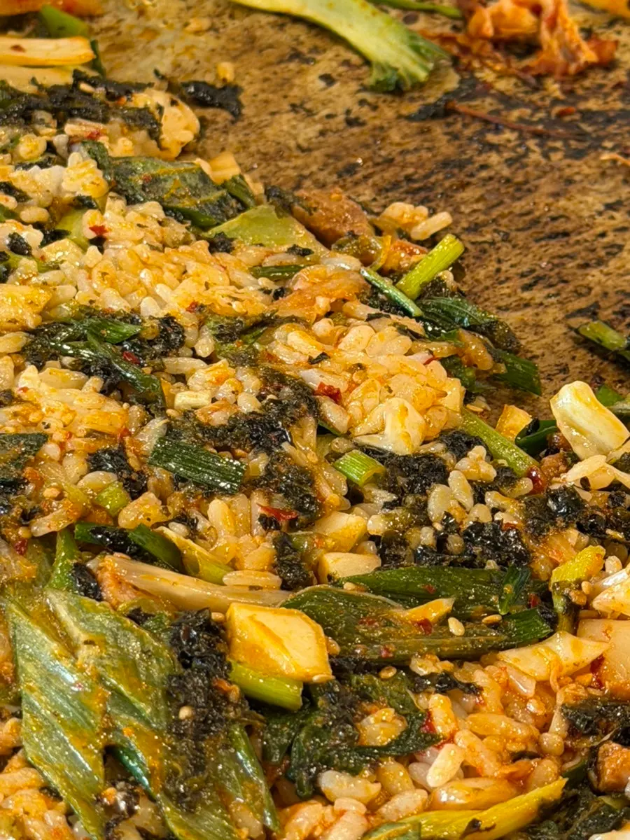 Fried rice with leftover meat and marinade