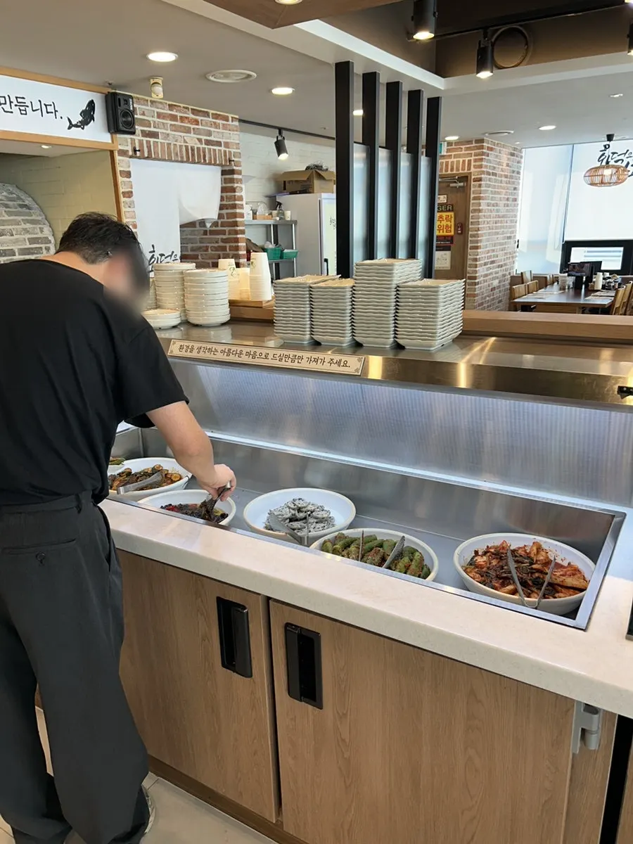 Basic banchan set out at the self-serve corner