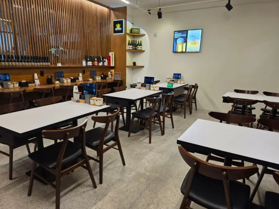Corner of the store with Ebisu and Sapporo draft beer and other drinks